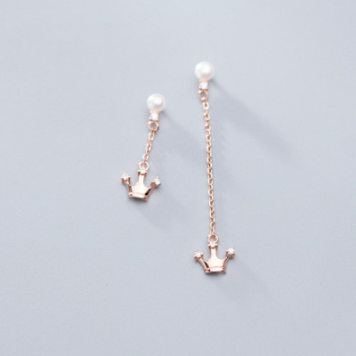 Crown - Studded Pearl Asymmetrical Earrings
